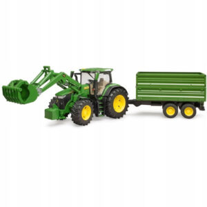 ZABAWKA TRAKTOR JOHN DEERE 7R 350 Z ŁADOWACZEM I PRZYCZEPĄ BRUDER